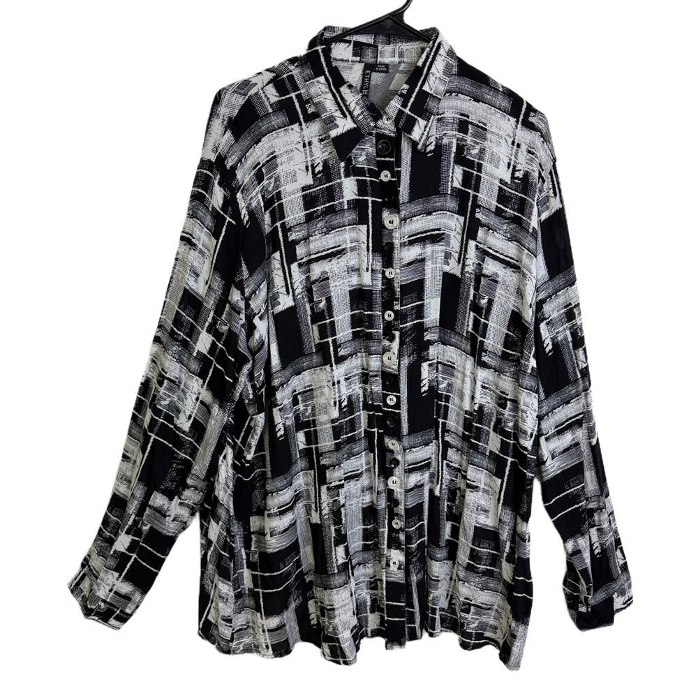 Ethyl Clothing Top Womens Size 2XL Black Long Sleeve Button Up Patchwork NWT